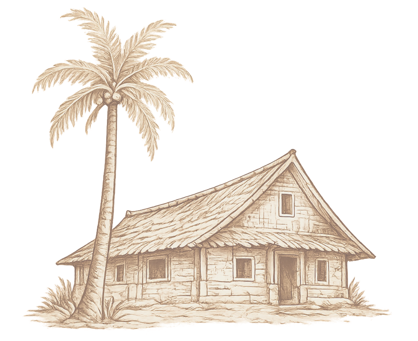 Palm tree and hut illustration